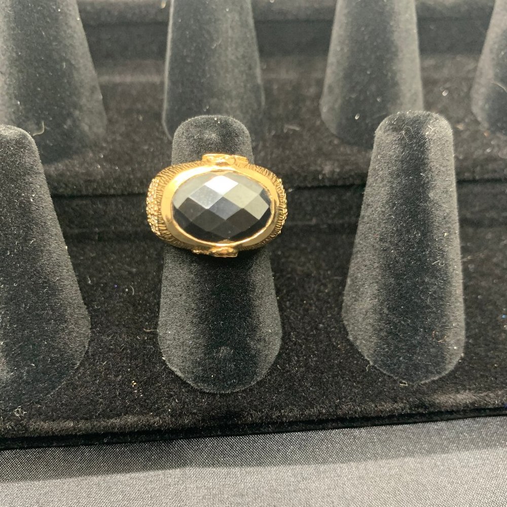 Melinda Maria Gold Crystal Band with Black Stone